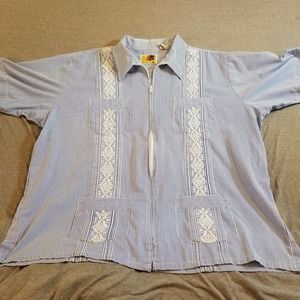 HABAND GUAYABERA Men's 4 Pocket Blue zip up Size 2X